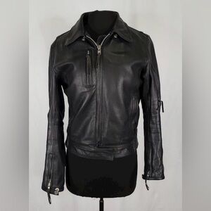 First Classics Black Leather Motorcycle coat Jacket Size M coat
